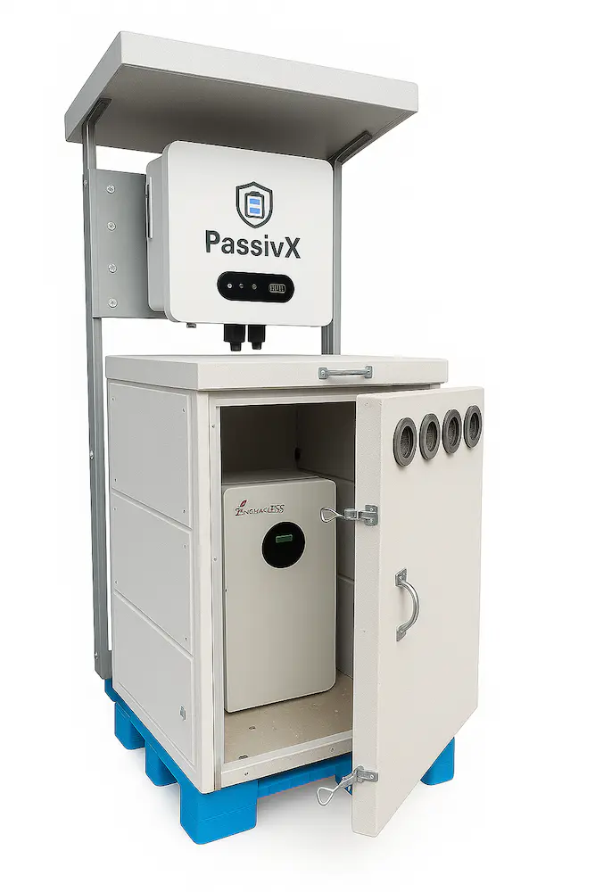 PassivX Small Unit z zamontowanym falownikiem – przykład konfiguracji off-grid